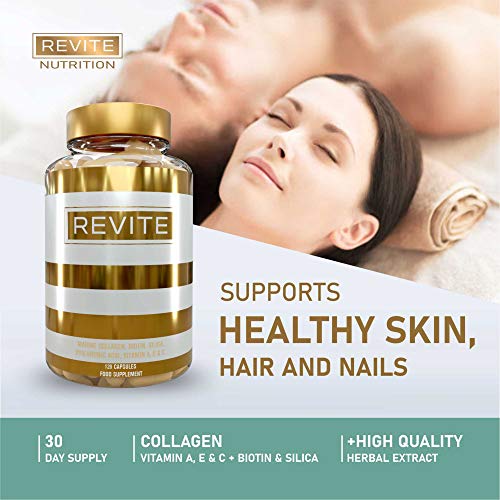 Marine Collagen Capsules 2000mg, Hyaluronic Acid, Silica, Biotin, Vitamin A, E & C Hair Revite Au supplements