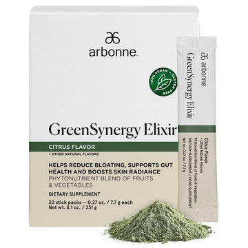 Arbonne GreenSynergy Elixir – Citrus-Flavored Greens Powder with 13 Digestive Enzymes, Vegan Collagen Builder, Probiotics, and Prebiotics – Supports Gut Health and Digestion – 30 Stick Packs Arbonne Au supplements