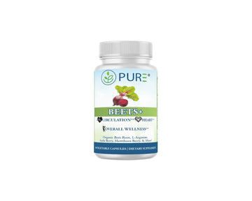 PURE® Beets+ Organic Beet Root Capsules - 900mg - 90 Count, 30 Servings - Blood Pressure & Circulation Support Supplement - with L-Arginine, Hawthorn Berry & B12 - Cardiovascular Health - Made in USA PURE Au supplements