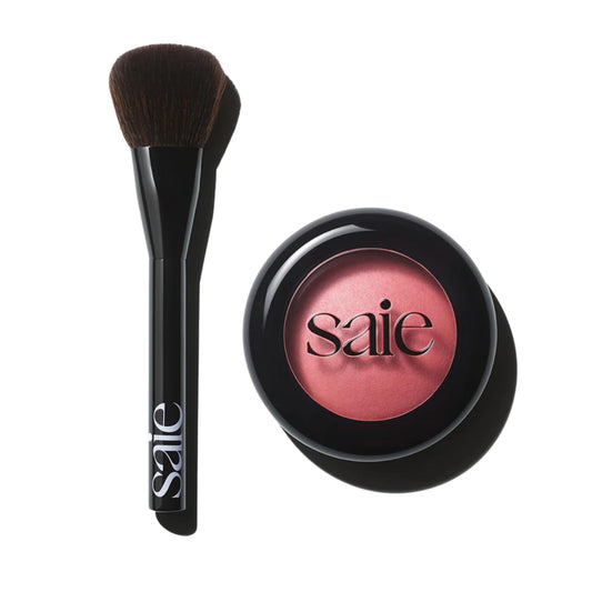 Saie Blush & Brush Duo - SuperSuede Baked Blush in Mia (.01 oz) & Powder Blush Brush - Talc-Free, Moisturizing Blush with Vegan, Fluffy Brush for Seamless Application SaieAu supplements