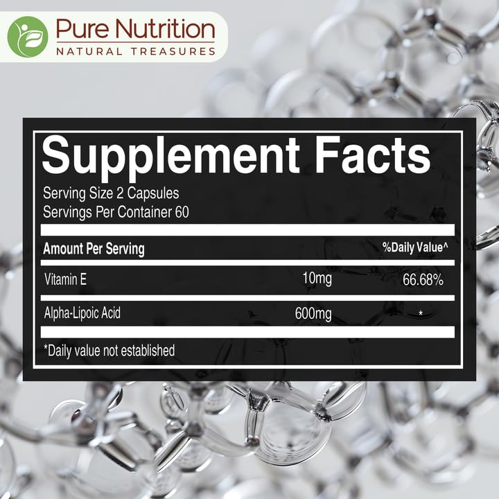 Pure Nutrition Alpha Lipoic Acid 600mg + Vitamin E | 120 Caps | Powerful Antioxidant to Support Nerve & Heart Health*. | Non-GMO PURE NUTRITION NATURAL TREASURES Au supplements