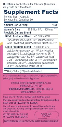 Renew Life Women's Probiotic Capsules, Supports Vaginal, Urinary, Digestive and Immune Renew Life Au supplements