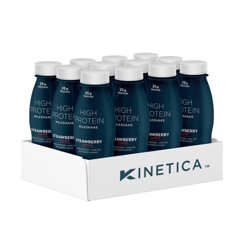 Kinetica Ready-to-Drink Protein Shake, 12 X 330mls, 165 cals, 25g Protein per Bottle, Low Fat (Strawberry) Kinetica Au supplements