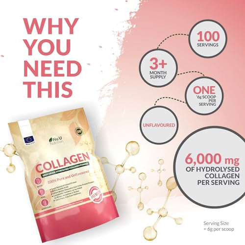 Collagen Powder 600g - 100 Servings - High Grade Pure Bovine 100% - Collagen Peptides Hydrolysate Nu U Nutrition Au supplements