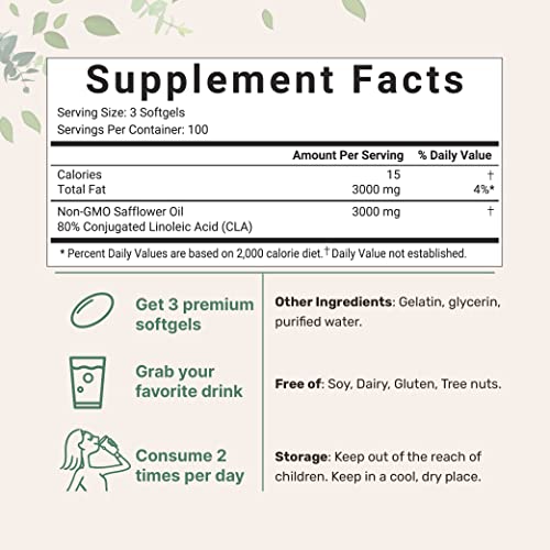 Micro Ingredients CLA Supplements 3000mg Per Serving | 300 Softgels, Made with 80% Micro Ingredients Au supplements