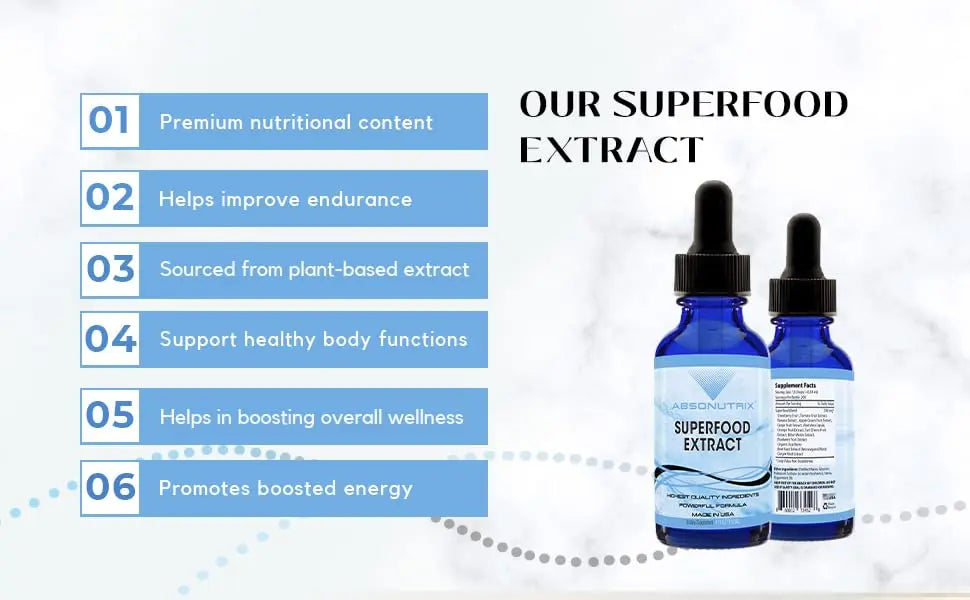 Absonutrix Superfood Extract 390 mg, 4 Oz Liquid, 302 Servings, Made in USA, Quick Absorption, Quality Potent Ingredients, Non-GMO, GMP Certified, Cruelty-Free Products Absonutrix Au supplements