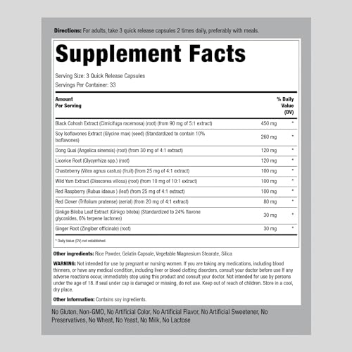 Menopause Supplement for Women | 100 Capsules | Advanced Support Formula | for Night Piping Rock Au supplements