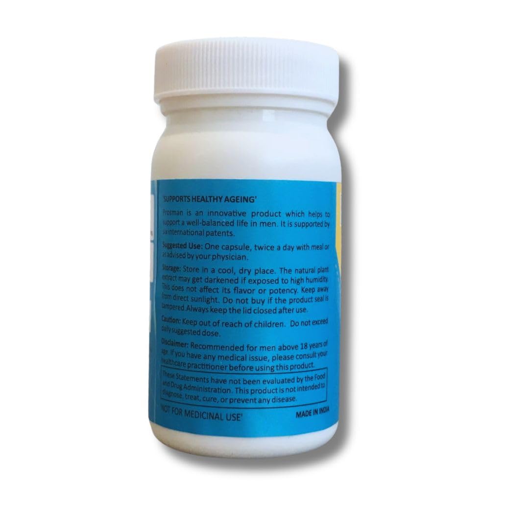 Prosman Supplement - Supports Healthy ageing & Improves Urinary Function | Patented Ingredient | Prunus domestica/pygeum (1Pack- 60 Capsules) PROSMAN Au supplements