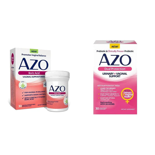 AZO Boric Acid Vaginal Suppositories, 30 Count + AZO Dual Protection, 30 Count, Urinary + Vaginal Support* AZOAU supplements