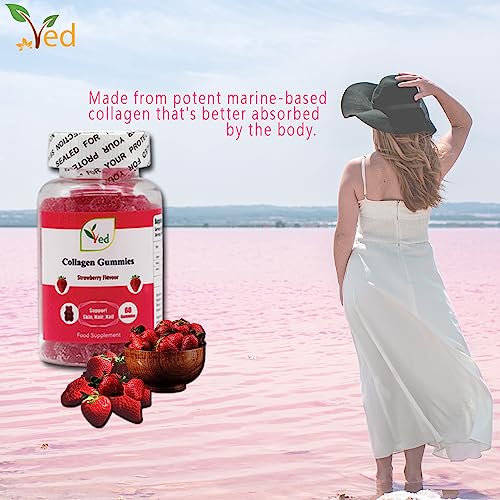Ved Collagen Gummies; Chew Gummies Strawberry Flavour, Raw Unfiltered Collagen Gummies Ved Au supplements