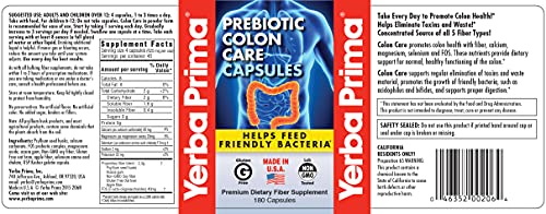 Yerba Prima Prebiotics Colon Care Fiber Caps, 180 Capsules - Five Forms of Fiber Plus FOS Yerba Prima Au supplements