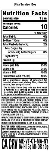 Monster Energy Ultra Sunrise, Sugar Free Energy Drink, 16 Fl Oz (Pack of 15) Monster Energy Au supplements