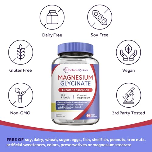 Doctor's Recipes Magnesium Glycinate for Men & Women, 100mg Elemental Mag, 90 Caps Doctor's Recipes Au supplements