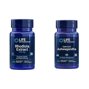 Life Extension Rhodiola and Ashwagandha Extract Bundle, Rhodiola rosea and ashwagandha Supplements, 60 Capsules Each Life Extension Au supplements