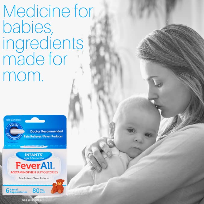 Feverall Infant Acetaminophen Suppositories 6 Rectal Suppositories 80mg Each Pain Reliever/Fever Reducer. Paraben Free, No Artificial Colors or Other preservatives. Ages 6-36 Months (Pack of 2) Feverall Au supplements