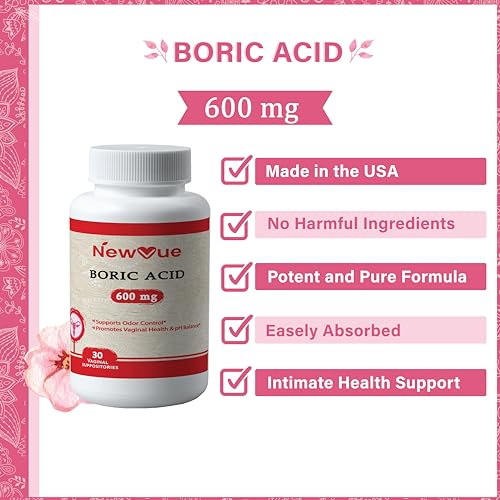 NewVue Boric Acid Vaginal Suppositories - 100% Pure Made in USA - Intimate Health Support (30 Count) NewVue Au supplements