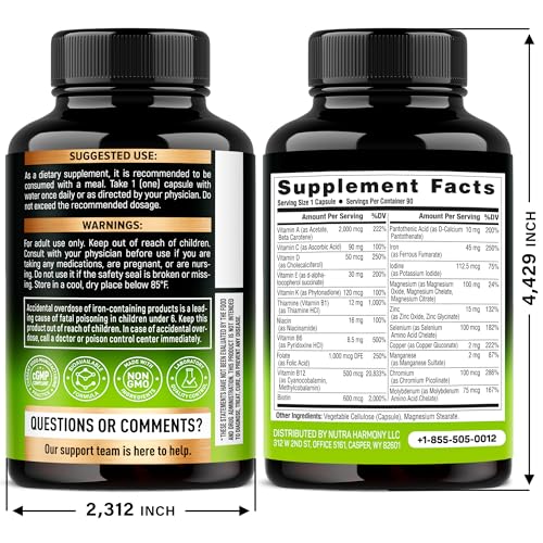 Bariatric Multivitamin - 45 mg Iron Supplements - Made in USA - for Women & Men - All-in-One, 21 Essential Vitamins - Gastric Sleeve Support NUTRAHARMONY Au supplements