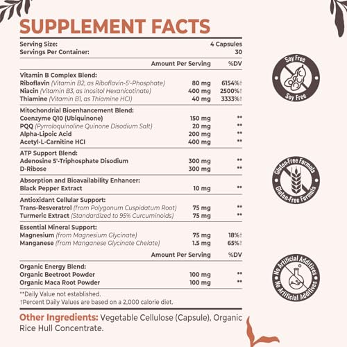 Resciency 2326 MG Mitochondrial Supplements with ATP, Vitamins, CoQ10 & PQQ, More Effective Than Creatine HMB & Nitric Oxide, Energy, Endurance, Strength, Recovery & Muscle, Organic, 120 Capsules Resciency Au supplements
