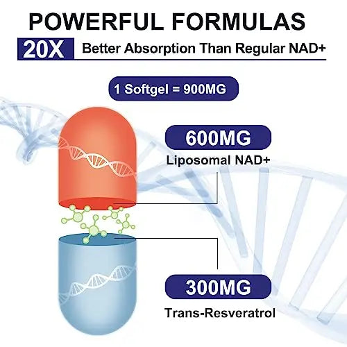inGreens 900mg Liposomal NAD+ Supplement with 300mg Trans Resveratrol - Superior Absorption, Replaces NMN, Boost NAD+ for DNA Repair, Energy & Longevity, Aging Defense, 60 Softgels inGreens uk supplements