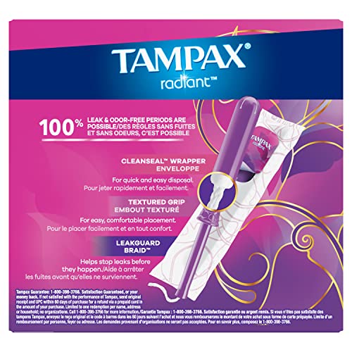 Tampax Radiant Tampons, Super Absorbency, With Leakguard Braid, Unscented, 28 Count Tampax Au supplements