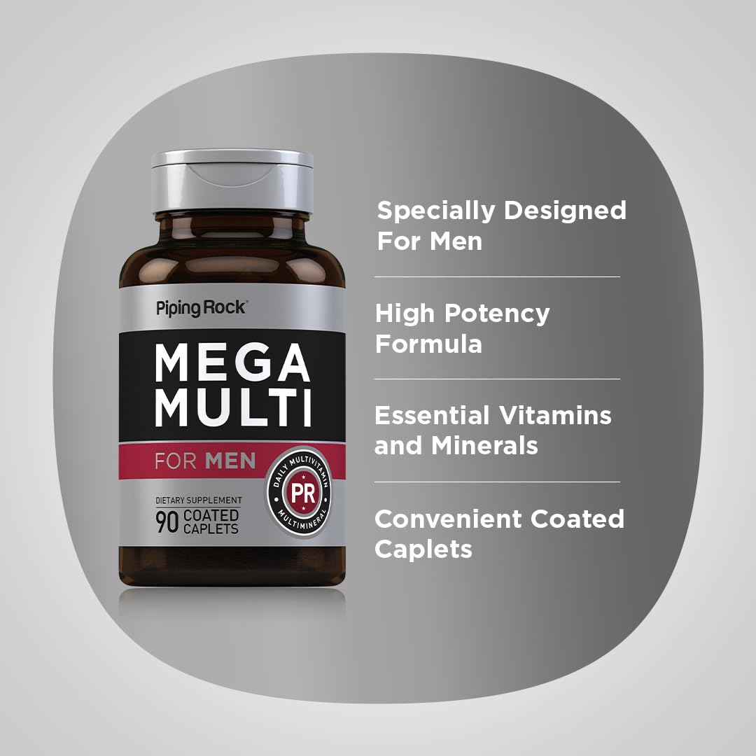 Piping Rock Men's Multivitamin | 90 Caplets | Mega Vitamin and Mineral Complex | Daily Support Supplement | with Vitamin C, D, Magnesium, Zinc | Non-GMO, Gluten Free Piping Rock Au supplements