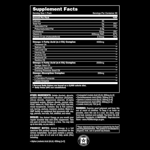 Animal Omega – Omega 3 & 6 Supplement – Fish Oil, Flaxseed Oil, Salmon Oil, Cod Liver Animal Au supplements