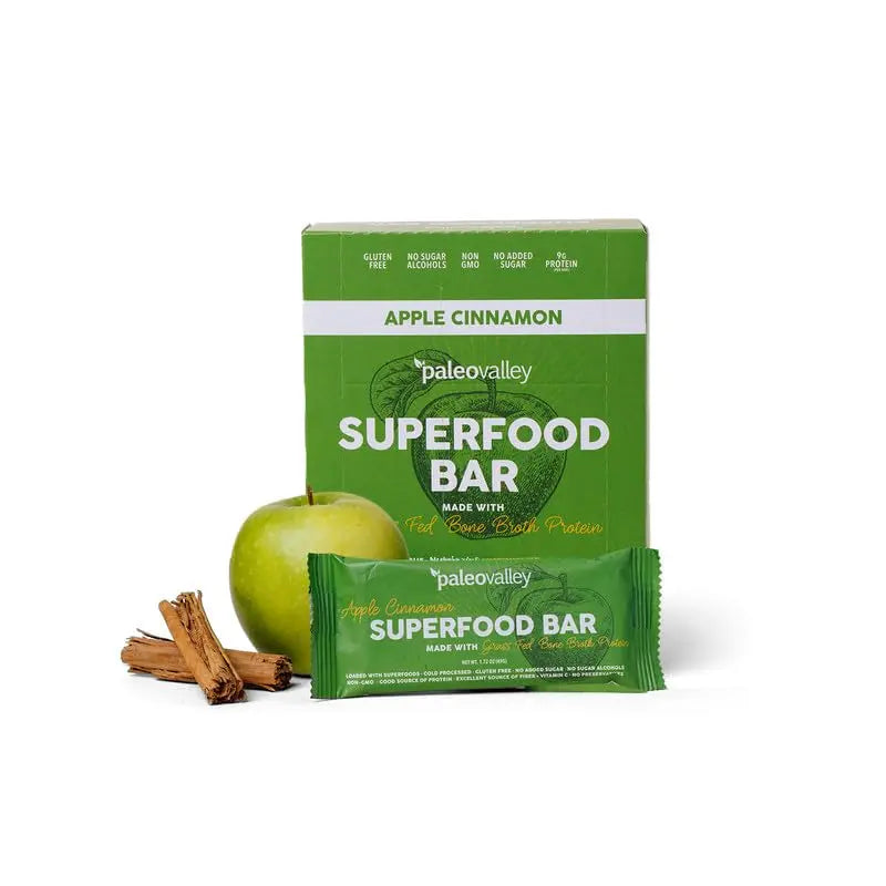 Paleovalley Superfood Bars – Apple Cinnamon– 10 Pack – 9g Protein per Bar – Gluten-Free, Grain-Free, Paleo, Non-GMO – On-the-Go Snack Paleovalley Au supplements
