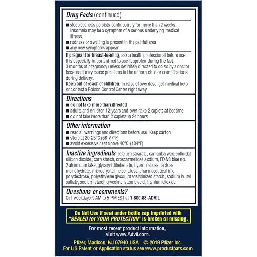 Advil PM Pain Reliever and Nighttime Sleep Aid, Ibuprofen for Pain Relief and Diphenhydramine Citrate for a Sleep Aid - 120 Coated Caplets and Pain Reliever and Fever Reducer, 10 Count Tablets Advil Au supplements