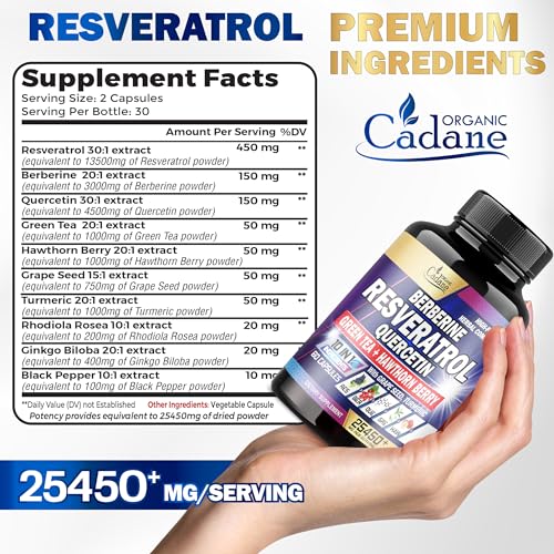 Premium Resveratrol Supplement 25450mg - Healthy Aging, Heart, Brain & Immune Support Organic Cadane Au supplements