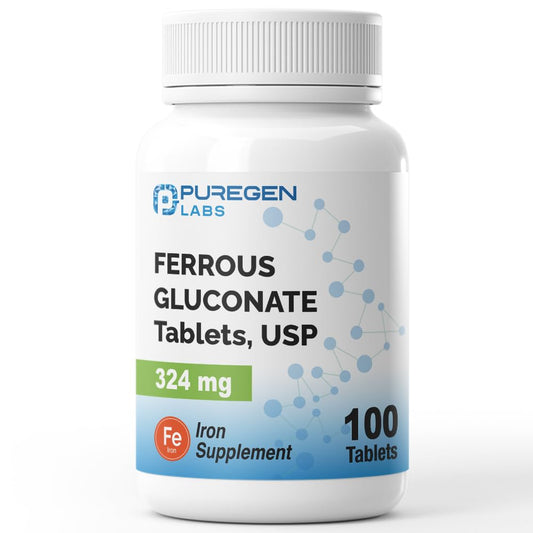 Puregen Labs Ferrous Gluconate 324 mg [High Potency] Iron Supplement, Gentle on Stomach - 100 Tablets P Puregen LabsUS supplements
