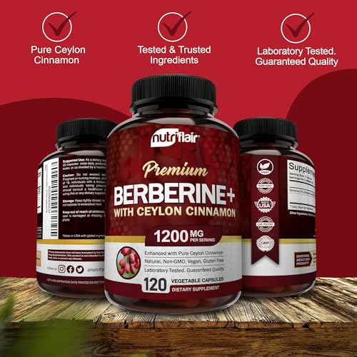 NutriFlair Premium Berberine HCL 1200mg, 120 Capsules - Plus Pure True Ceylon Cinnamon NutriFlair Au supplements