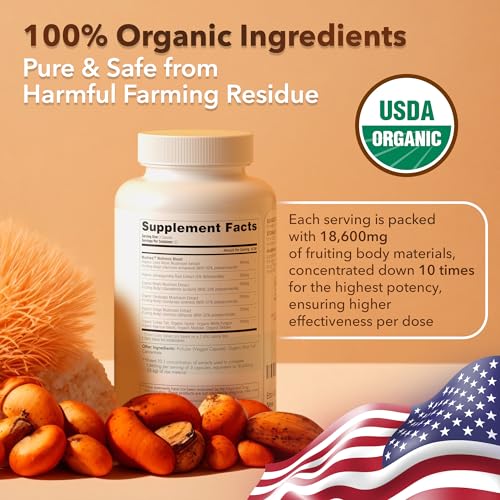 USDA Organic Lions Mane Supplement Capsules with Ashwagandha, Chaga, Reishi, Cordyceps Etta Vita Au supplements