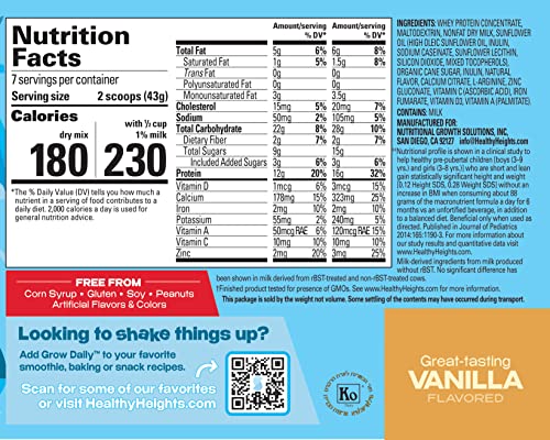 Grow Daily 3+ Shake Mix 7-serving Canister by Healthy Heights - Protein Powder (Vanilla) Healthy Height Au supplements