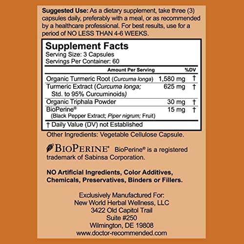 Turmeric Curcumin - 2250mg/d - 95% Curcuminoids - 180 Veggie Caps with Black Pepper DOCTOR RECOMMENDED SUPPLEMENTS Au supplements