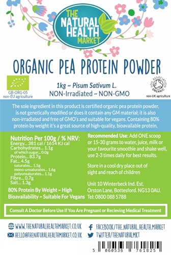 Organic Pea Protein Powder 1kg by The Natural Health Market • 80% Vegan Protein The Natural Health Market Au supplements