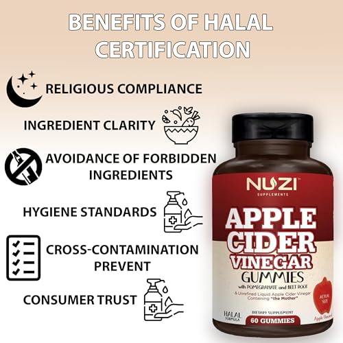 NUZI Apple Cider Vinegar Gummies with Pomegranate & Beetroot | 500 mg | Certified Halal NUZI Au supplements