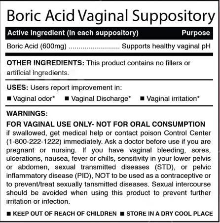 N'More Boric Acid Vaginal Suppositories - 30 Count, 600mg - 100% Pure Made in USA N'More Au supplements