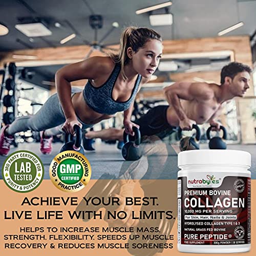 Pure Hydrolysed Collagen Powder 10000mg Bovine Type 1 & 3 Unflavoured|High Strength Protein Peptides for Women & Men NUTRABYTES Au supplements