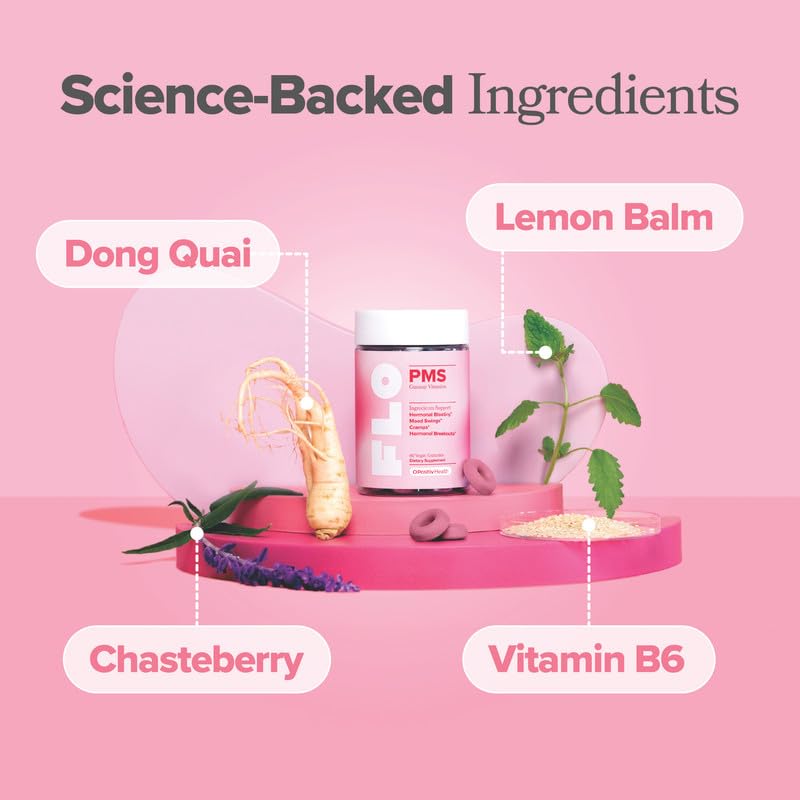 O Positiv FLO PMS Gummies for Women - Proactive PMS Relief - Targets Hormonal Breakouts, Bloating, Cramps, & Mood Swings with Chasteberry, Vitamin B6, & Lemon Balm - PMS Gummies (Pack of 1) O Positiv Au supplements