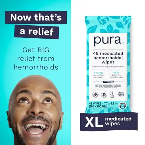 Pura Flushable Hemorrhoid Wipes XL, 48 Count, Medicated with Cooling Witch Hazel, Aloe & Coconut Oil, Fast Relief, Fragrance-Free, 100% Plastic-Free Pura Au supplements