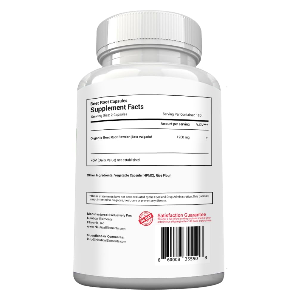 Beet Root Capsules - 1200mg Per Serving - 200 Beet Root Powder Capsules - Beetroot Nautical Elements Au supplements
