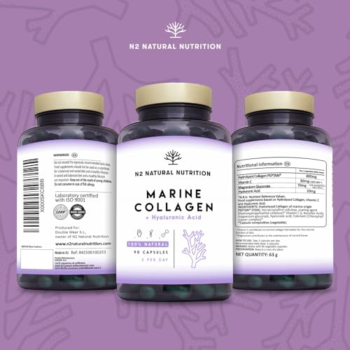 Marine Collagen with Hyaluronic Acid for Skin Care, Hair Care, Joints. Magnesium, Vitamin C. Hydrolysed Collagen Supplements N2 Natural Nutrition Au supplements