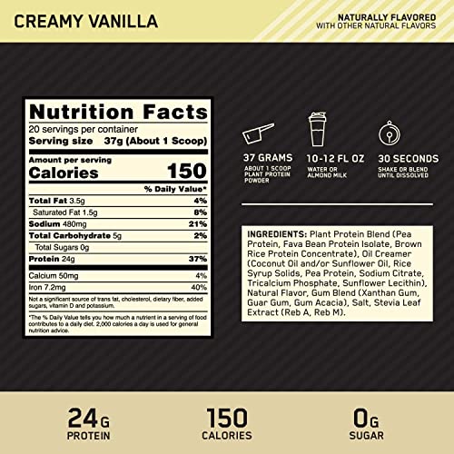 Optimum Nutrition Gold Standard 100% Plant Based Protein Powder, Gluten Free, Vegan Optimum Nutrition Au supplements