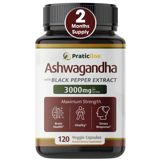 PRATIC LINE Ashwagandha Capsules 3,000 mg - 120 Vegan Cap Made with Organic PRATIC LINEAU supplements
