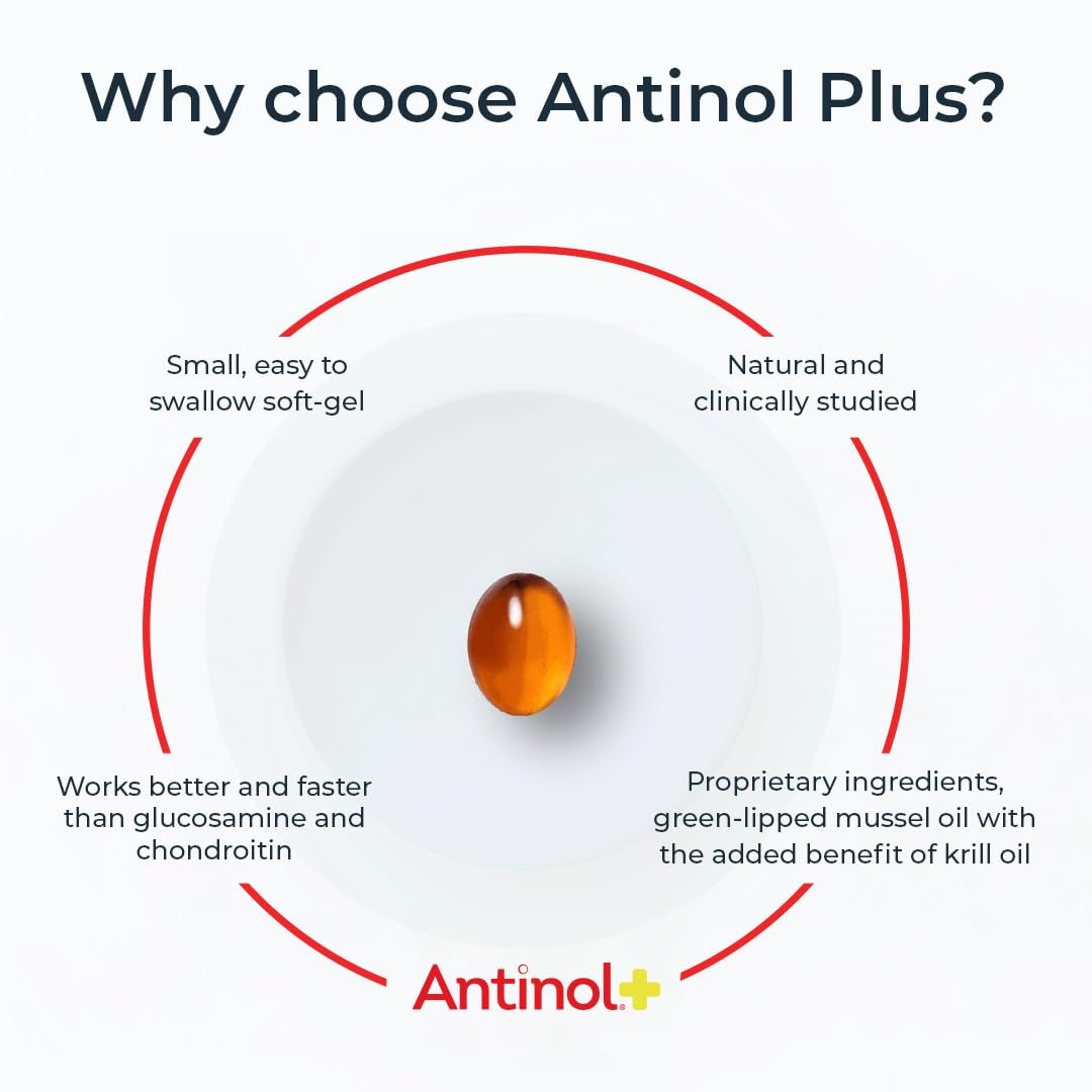 Antinol Plus, Mobility, Hip, and Joint Supplement for Dogs, Green-Lipped Mussels and Krill Oil - Dog Joint Supplement, Better and Faster Than Glucosamine and Chondroitin, 120 Soft Gels Antinol Au supplements