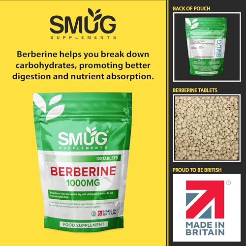 SMUG Supplements Berberine Tablets - 100 High Strength 1000mg Pills - Can Promote SMUG Supplements Au supplements