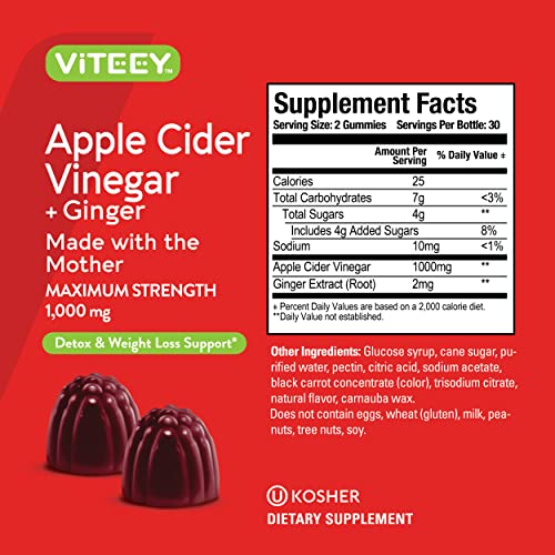 Apple Cider Vinegar Gummies 1,000mg Plus Ginger, ACV with The Mother, Detox Cleanse Viteey Au supplements