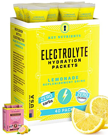KEY NUTRIENTS Multivitamin Electrolytes Powder Packets - Refreshing Lemonade 40 Pack Hydration Packets - Travel Hydration Powder - No Sugar, No Calories, Gluten Free - Made in USA KEY NUTRIENTS Au supplements