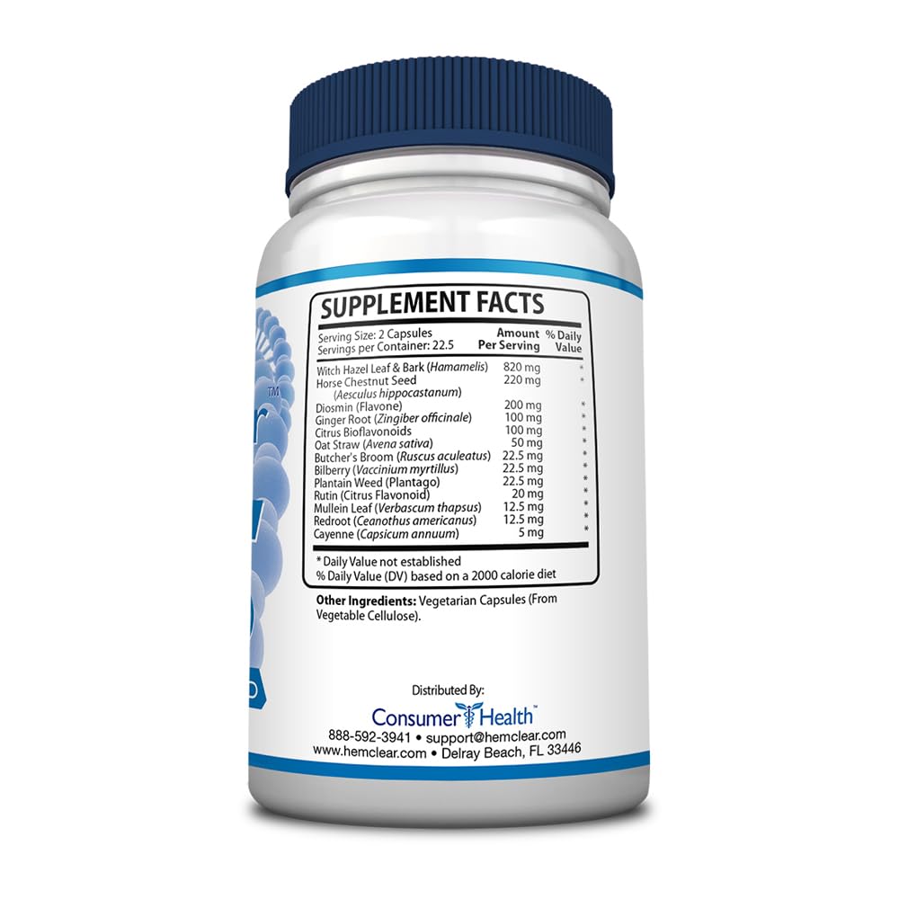 HemClear for Hemorrhoids - Vegan, 100% Natural Formula for Hemorrhoid Relief & Vascular Health - Maximum Strength 1 Bottle Hemclear Au supplements