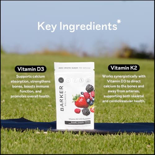 Barker Wellness D3 K2 Vitamin Gummies – Max Potency 6000IU D3 + 200mcg K2 for Strong Bones, Cardiovascular Wellness, Immune Support | Vegan, Sugar-Free, Delicious Mixed Berry | 30 Servings Barker Wellness Co uk supplements